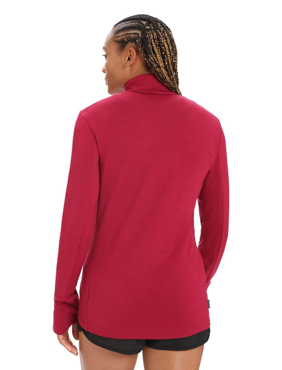 Cherry Women's Icebreaker Merino Quantum III Long Sleeve Zip Hoodie | USA 1680MQZA